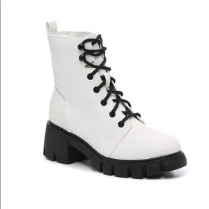 White chunky platform combat boots